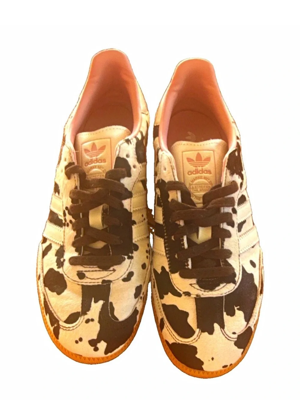 adidas  Women’s Cow Print Pony Hair Trainers in Black and white size 9 1/2